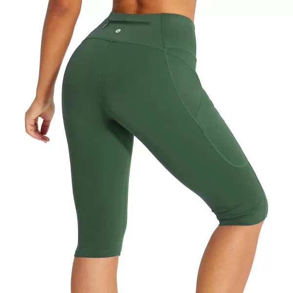 imageBALEAF Womens Hiking Long Shorts Knee Length Biker Shorts High Waist Leggings Pockets Hiking Athletic Outdoor Travel WorkoutArmy Green