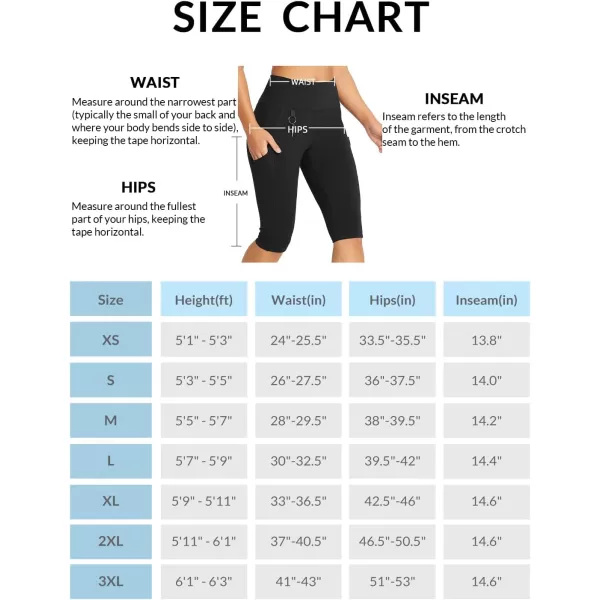 imageBALEAF Womens Hiking Long Shorts Knee Length Biker Shorts High Waist Leggings Pockets Hiking Athletic Outdoor Travel WorkoutBlack