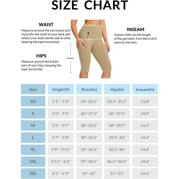 imageBALEAF Womens Hiking Long Shorts Knee Length Biker Shorts High Waist Leggings Pockets Hiking Athletic Outdoor Travel WorkoutKhaki