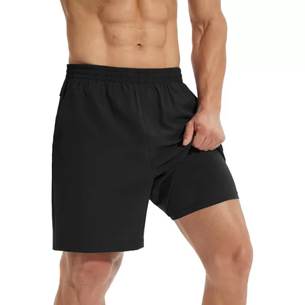 imageBALEAF Mens 2 in 1Running Shorts 5quot7quot Quick Dry Workout Athletic Gym Shorts with Zipper Pockets01black