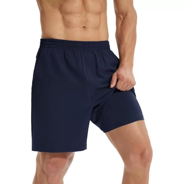 imageBALEAF Mens 2 in 1Running Shorts 5quot7quot Quick Dry Workout Athletic Gym Shorts with Zipper Pockets01navy