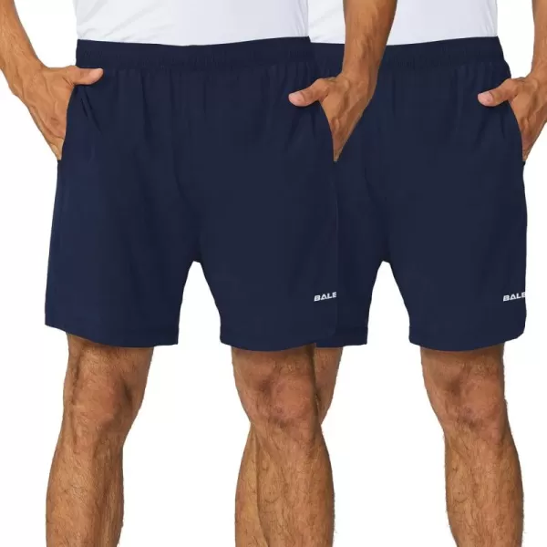 imageBALEAF Mens 5quot Running Athletic Shorts Workout Lightweight Zipper PocketNavy2pack