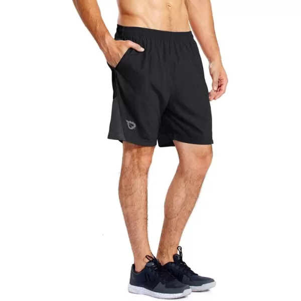 imageBALEAF Mens 7quot Running Shorts with Mesh Liner Zipper Pocket for Athletic Workout GymBlack