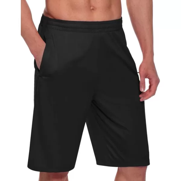 imageBALEAF Mens Basketball Shorts Long with Zipper Pockets Quick Dry Workout Training Drawstrings 11quotBlack