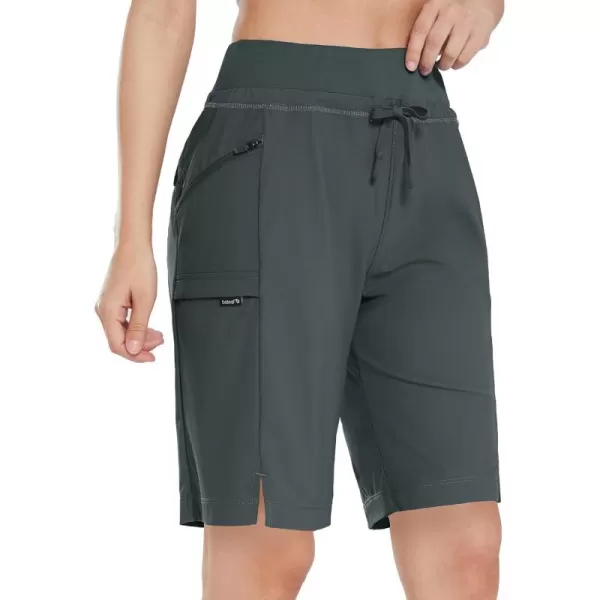 imageBALEAF Womens Hiking Long Shorts 9quot11quot Quick Dry Bermuda Cargo for curvy Lightweight Pockets11 Inch Grey