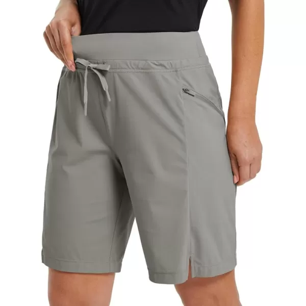 imageBALEAF Womens Hiking Long Shorts 9quot11quot Quick Dry Bermuda Cargo for curvy Lightweight Pockets9 Inch Grey