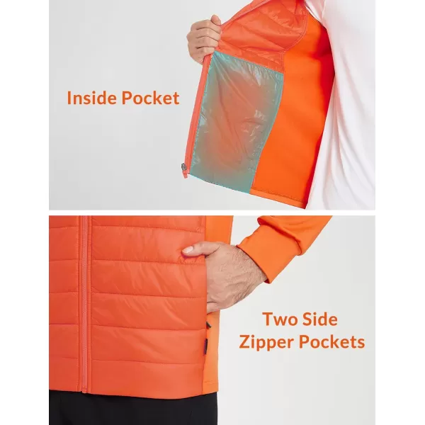 imageBALEAF Mens Insulated Warm Jacket Thermal Hybrid Hiking Mid Layer Full Zip Jackets Stand Collar Runing OutdoorMetric Orange