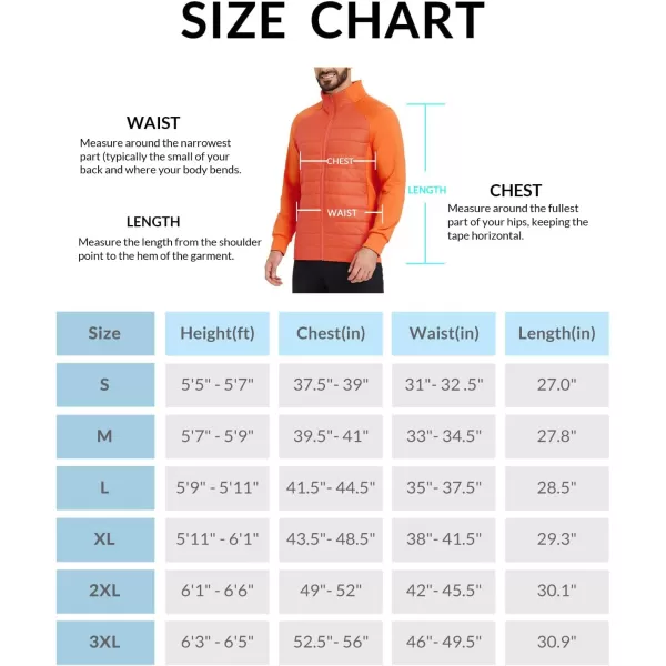 imageBALEAF Mens Insulated Warm Jacket Thermal Hybrid Hiking Mid Layer Full Zip Jackets Stand Collar Runing OutdoorMetric Orange