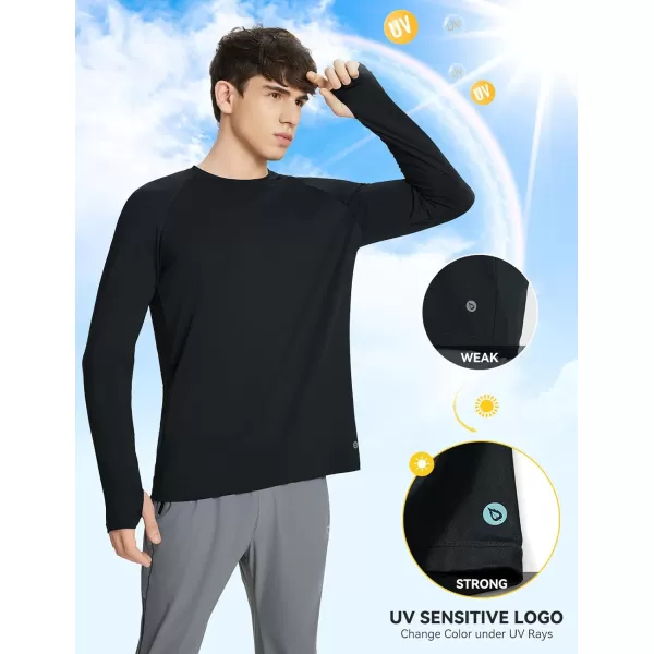 imageBALEAF Mens Long Sleeve Running Shirts Sun Protection UV UPF 50 T Shirts Workout Athletic Gym Quick Dry Zip PocketBlack