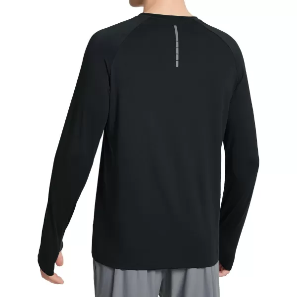 imageBALEAF Mens Long Sleeve Running Shirts Sun Protection UV UPF 50 T Shirts Workout Athletic Gym Quick Dry Zip PocketBlack