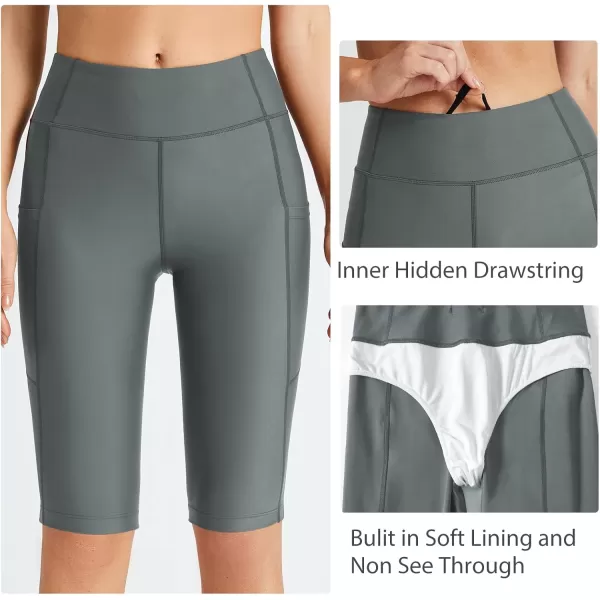 imageBALEAF Womens 12 Swim Shorts UPF 50 High Waisted Long Board Shorts with 2 PocketsDark Grey