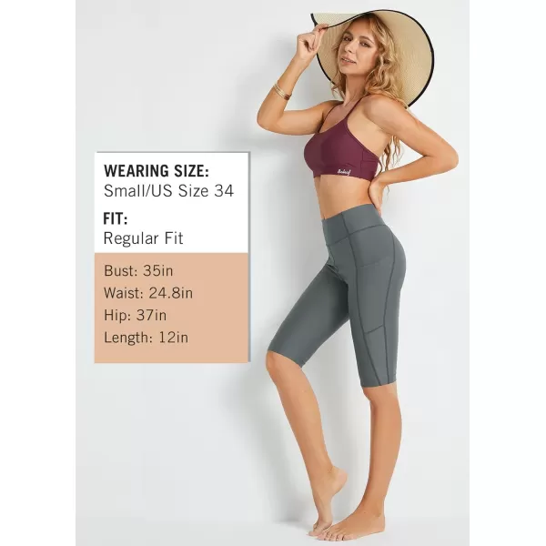 imageBALEAF Womens 12 Swim Shorts UPF 50 High Waisted Long Board Shorts with 2 PocketsDark Grey