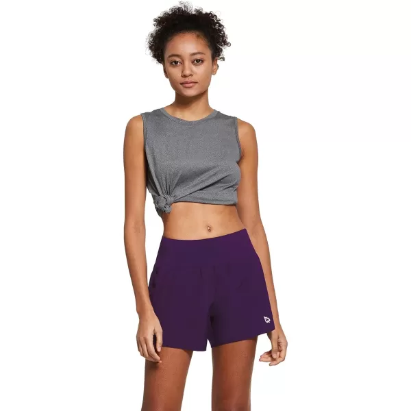 imageBALEAF Womens 5quot Workout Shorts Gym Running Shorts Athletic with Liner High Waistband Quick Dry Sports Zipper PocketsPurple