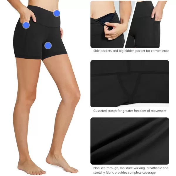 imageBALEAF Womens 8quot 5quot 3quot Biker Shorts High Waist Yoga Workout Gym Running Volleyball Spandex Shorts with PocketsBlackblack
