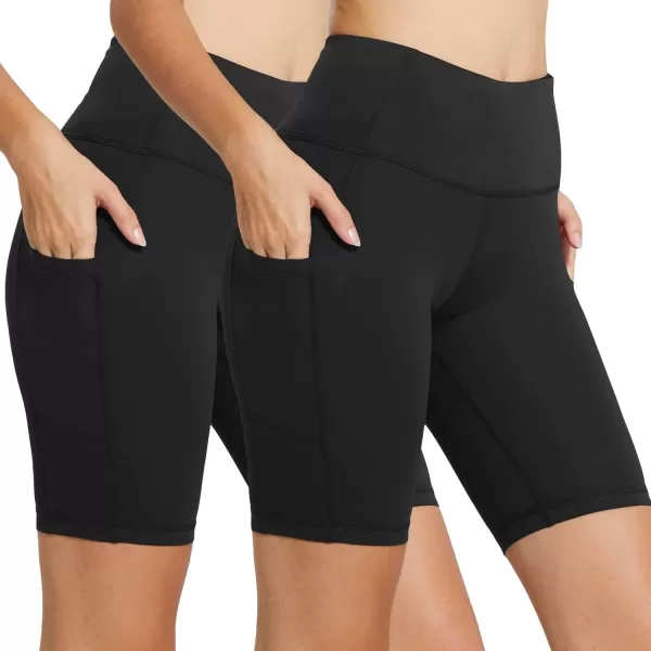 imageBALEAF Womens 8quot 5quot 3quot Biker Shorts High Waist Yoga Workout Gym Running Volleyball Spandex Shorts with PocketsBlackblack