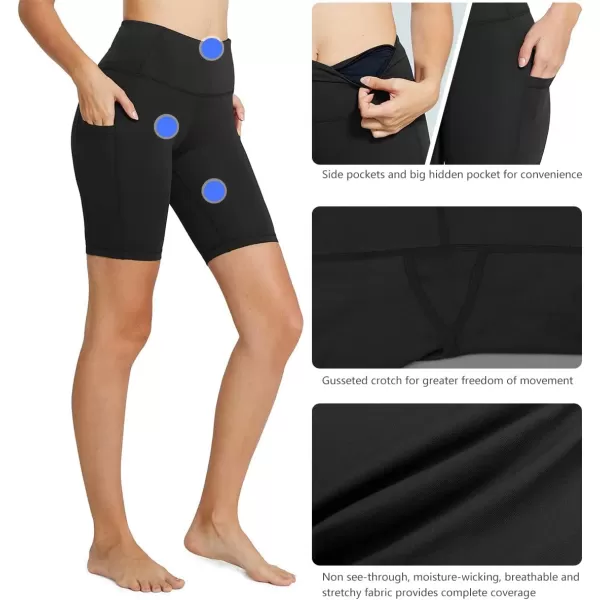 imageBALEAF Womens 8quot 5quot 3quot Biker Shorts High Waist Yoga Workout Gym Running Volleyball Spandex Shorts with PocketsBlackblack