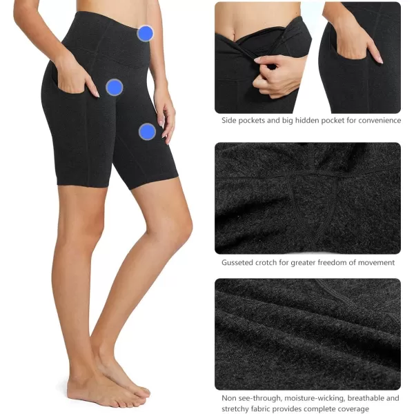 imageBALEAF Womens 8quot 5quot 3quot Biker Shorts High Waist Yoga Workout Gym Running Volleyball Spandex Shorts with PocketsBlackcharcoal
