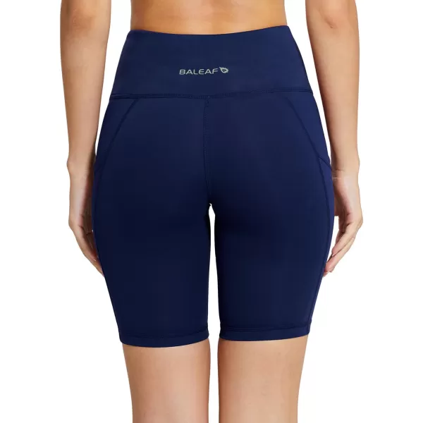 imageBALEAF Womens 8quot 5quot 3quot Biker Shorts High Waist Yoga Workout Gym Running Volleyball Spandex Shorts with PocketsBlacknavy Blue