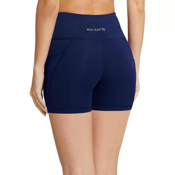 imageBALEAF Womens 8quot 5quot 3quot Biker Shorts High Waist Yoga Workout Gym Running Volleyball Spandex Shorts with PocketsBlacknavy Blue