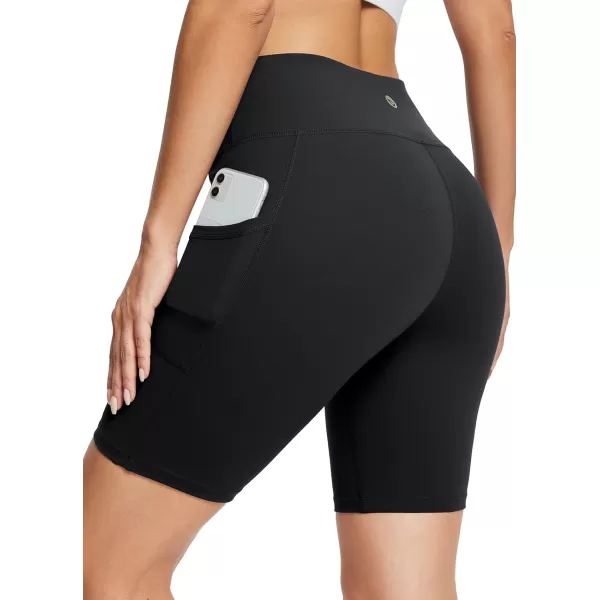 imageBALEAF Womens 8quot 5quot 3quot Biker Shorts High Waist Yoga Workout Gym Running Volleyball Spandex Shorts with PocketsBlacksofter