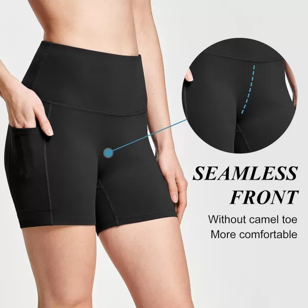 imageBALEAF Womens 8quot 5quot 3quot Biker Shorts High Waist Yoga Workout Gym Running Volleyball Spandex Shorts with PocketsBlacksofter