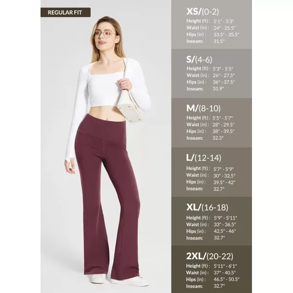 imageBALEAF Womens Cotton Yoga Dress Pants Flare Leggings with Pockets Work Office High Waist Bell Bottom Bootcut Tall 32quotBurgundy