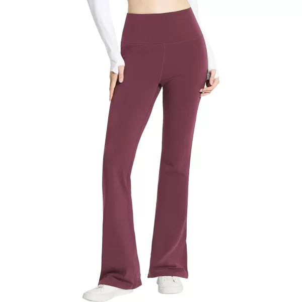 imageBALEAF Womens Cotton Yoga Dress Pants Flare Leggings with Pockets Work Office High Waist Bell Bottom Bootcut Tall 32quotBurgundy