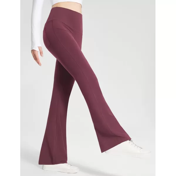 imageBALEAF Womens Cotton Yoga Dress Pants Flare Leggings with Pockets Work Office High Waist Bell Bottom Bootcut Tall 32quotBurgundy