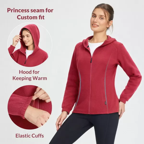 imageBALEAF Womens Fleece Jacket Full Zip Hooded Thermal Polar Fleece with Pockets Lightweight Soft Winter JacketsDark Red