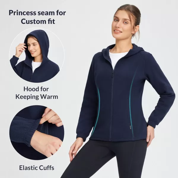 imageBALEAF Womens Fleece Jacket Full Zip Hooded Thermal Polar Fleece with Pockets Lightweight Soft Winter JacketsNavy Blue