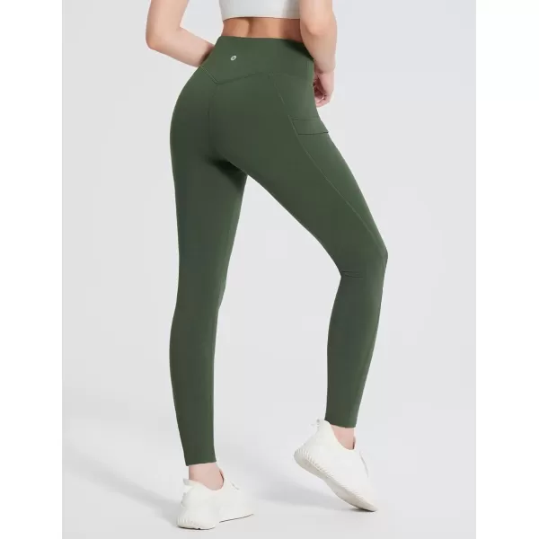 imageBALEAF Womens Fleece Lined Leggings Thermal Warm Zipper Pockets Hikng Pants Winter Cold Weather Water Resistant High WaistedDark Army Green