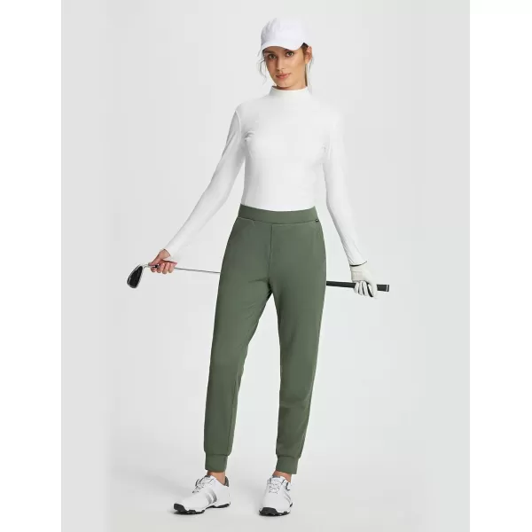 imageBALEAF Womens Fleece Lined Pants Joggers Water Resistant Zipper Pockets Winter Thermal Golf Pants Cold Weather GearAlgae Green