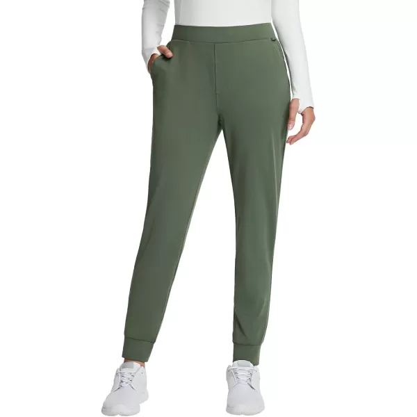 imageBALEAF Womens Fleece Lined Pants Joggers Water Resistant Zipper Pockets Winter Thermal Golf Pants Cold Weather GearAlgae Green