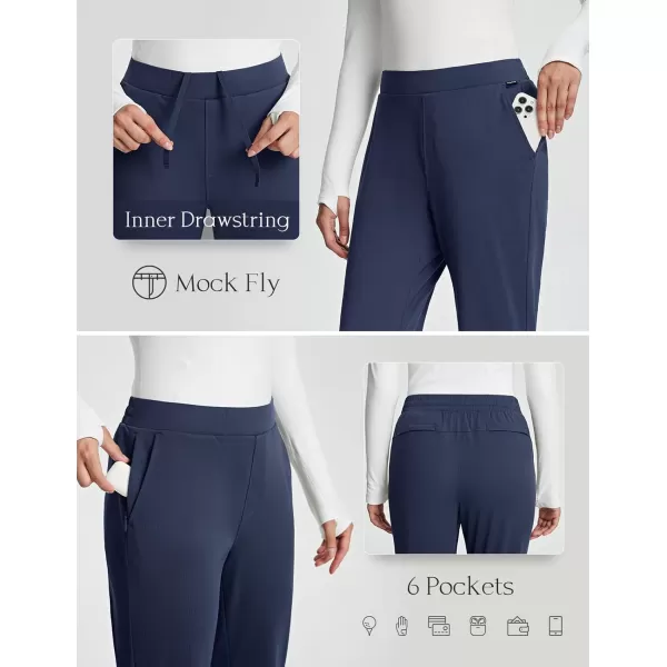 imageBALEAF Womens Fleece Lined Pants Joggers Water Resistant Zipper Pockets Winter Thermal Golf Pants Cold Weather GearBlue