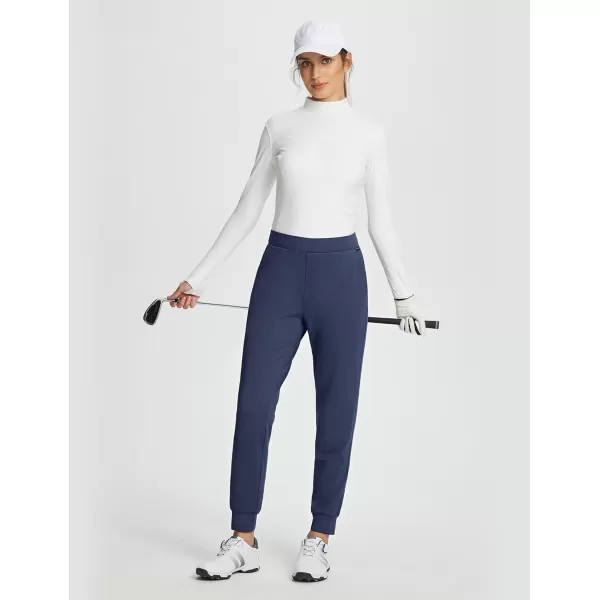 imageBALEAF Womens Fleece Lined Pants Joggers Water Resistant Zipper Pockets Winter Thermal Golf Pants Cold Weather GearBlue