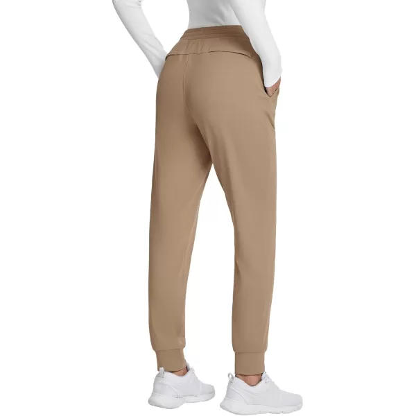 imageBALEAF Womens Fleece Lined Pants Joggers Water Resistant Zipper Pockets Winter Thermal Golf Pants Cold Weather GearBrown