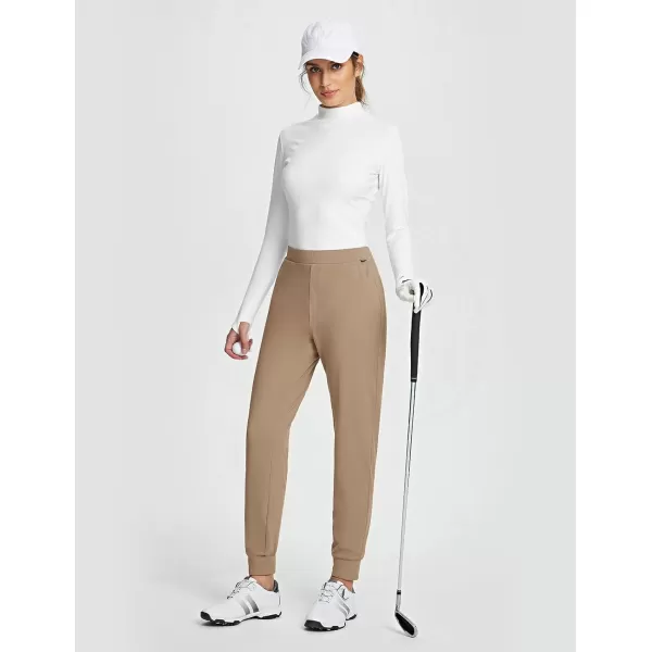 imageBALEAF Womens Fleece Lined Pants Joggers Water Resistant Zipper Pockets Winter Thermal Golf Pants Cold Weather GearBrown