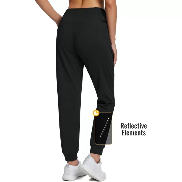 imageBALEAF Womens Fleece Lined Pants Joggers WaterResistant Zipper Pocket Thermal Sweatpants Winter Running Hiking JoggingBlack