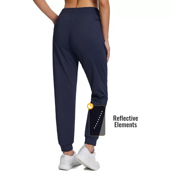 imageBALEAF Womens Fleece Lined Pants Joggers WaterResistant Zipper Pocket Thermal Sweatpants Winter Running Hiking JoggingNavy