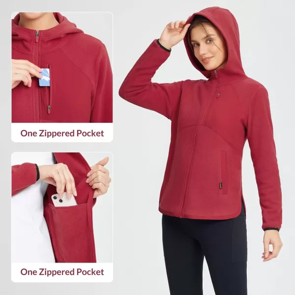 imageBALEAF Womens Fleece Thermal Jacket Hooded Polar Warm Winter Lightweight Jackets Cold Weather Running Hiking Casual OutdoorDark Red