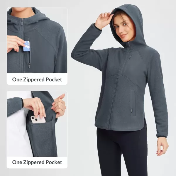 imageBALEAF Womens Fleece Thermal Jacket Hooded Polar Warm Winter Lightweight Jackets Cold Weather Running Hiking Casual OutdoorGray