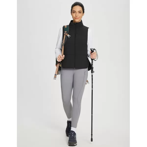 imageBALEAF Womens Lightweight Puffer Vest Running Sleeveless Jacket Fall Winter Warm Vests Stand CollarBlack