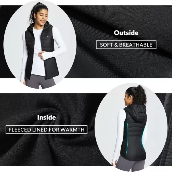 imageBALEAF Womens Puffer Vest Hooded Running Vests Slim Fit Fleece Sleeveless Lightweight Jacket Fall WinterBlack