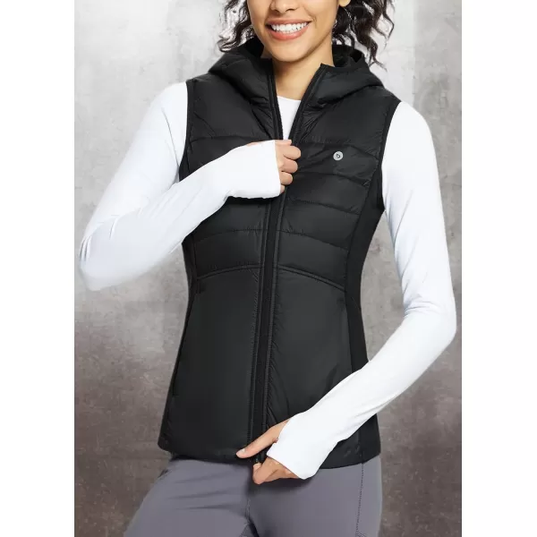 imageBALEAF Womens Puffer Vest Hooded Running Vests Slim Fit Fleece Sleeveless Lightweight Jacket Fall WinterBlack