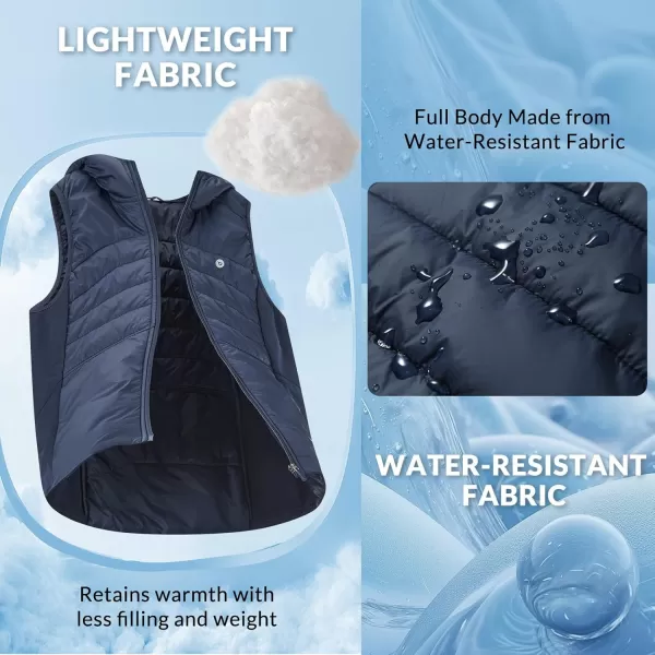 imageBALEAF Womens Puffer Vest Hooded Running Vests Slim Fit Fleece Sleeveless Lightweight Jacket Fall WinterNavy Blue