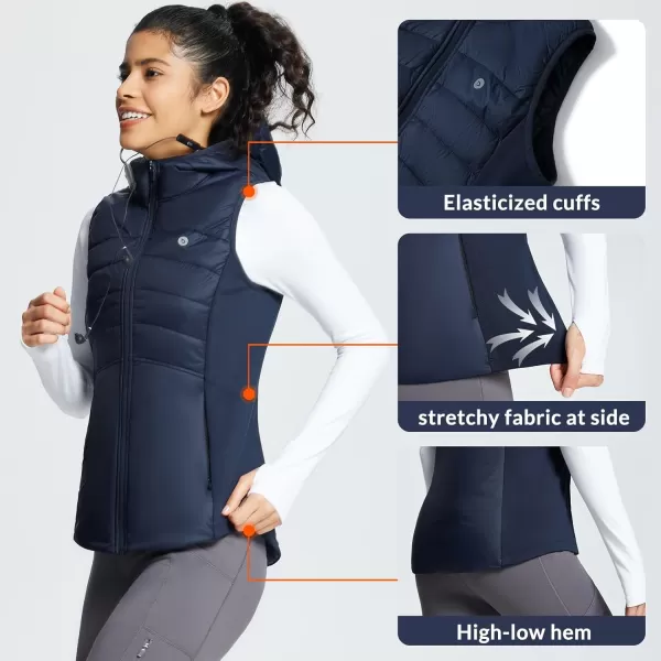 imageBALEAF Womens Puffer Vest Hooded Running Vests Slim Fit Fleece Sleeveless Lightweight Jacket Fall WinterNavy Blue