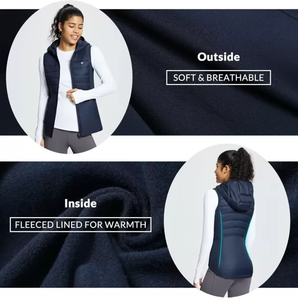 imageBALEAF Womens Puffer Vest Hooded Running Vests Slim Fit Fleece Sleeveless Lightweight Jacket Fall WinterNavy Blue