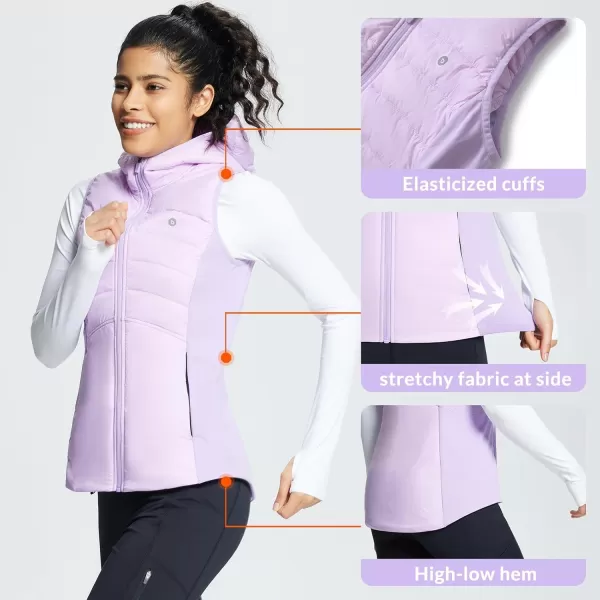 imageBALEAF Womens Puffer Vest Hooded Running Vests Slim Fit Fleece Sleeveless Lightweight Jacket Fall WinterPurple Rose