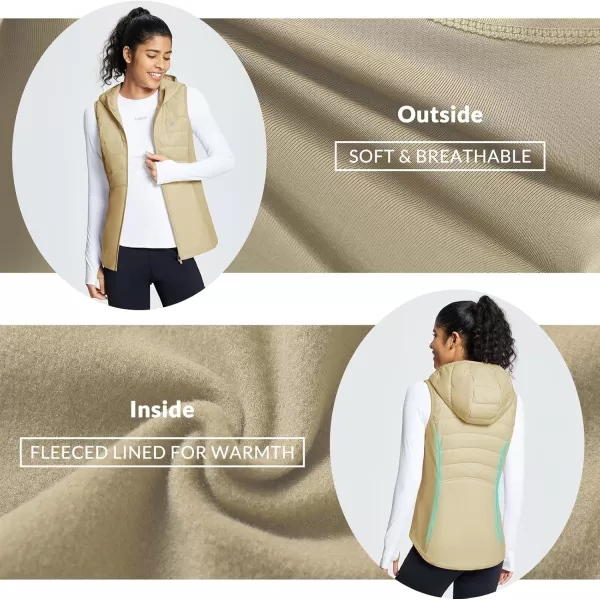 imageBALEAF Womens Puffer Vest Hooded Running Vests Slim Fit Fleece Sleeveless Lightweight Jacket Fall WinterTannin