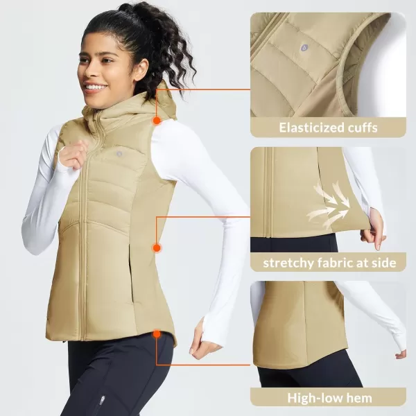 imageBALEAF Womens Puffer Vest Hooded Running Vests Slim Fit Fleece Sleeveless Lightweight Jacket Fall WinterTannin